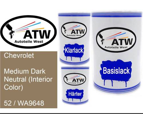 Chevrolet, Medium Dark Neutral (Interior Color), 52 / WA9648: 500ml Lackdose + 500ml Klarlack + 250ml Härter - Set, von ATW Autoteile West.